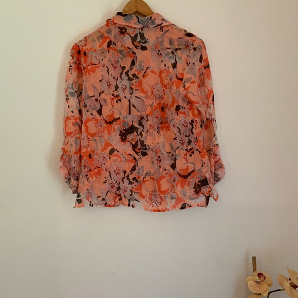 Choices Sheer 3/4 Length Sleeve Top with Shades of Peach/Salmon - Picture 2 of 6